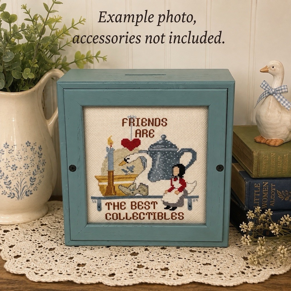 Hand Crossed Stitch "Friends Are Best Collectibles Wood Wall Box Bank VTG 1984